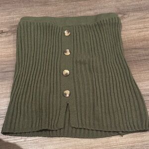 SHEIN Khaki Ribbed Button-Front Pencil Skirt